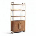 Metal and wood storage shelving unit with two doors and three shelves 80 x 40 x 160cm