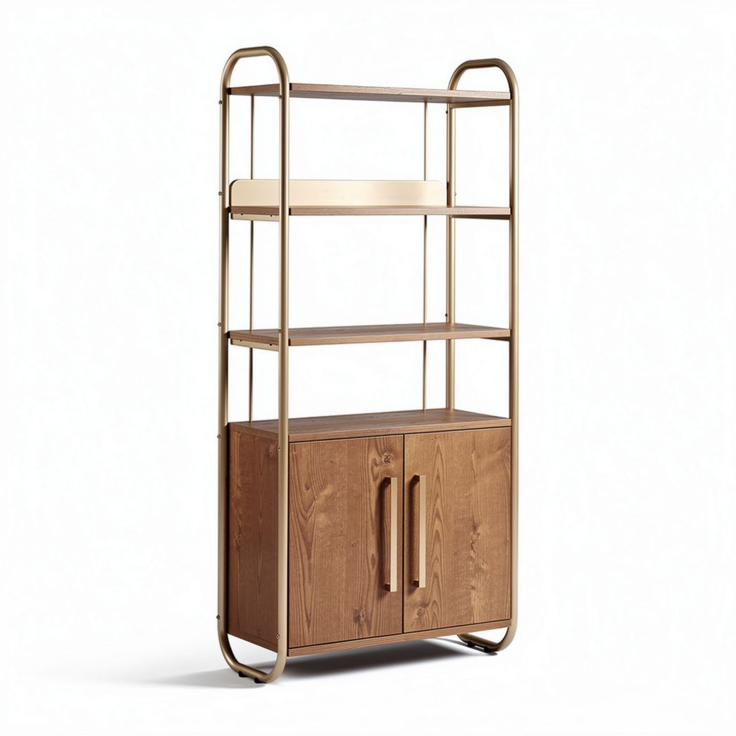 Metal and wood storage shelving unit with two doors and three shelves 80 x 40 x 160cm