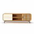 Wooden media console with storage drawers and slatted cabinet doors 150 x 40 x 50cm