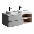 Double sink bathroom vanity with gray finish and marble top 120 x 50 x 45cm