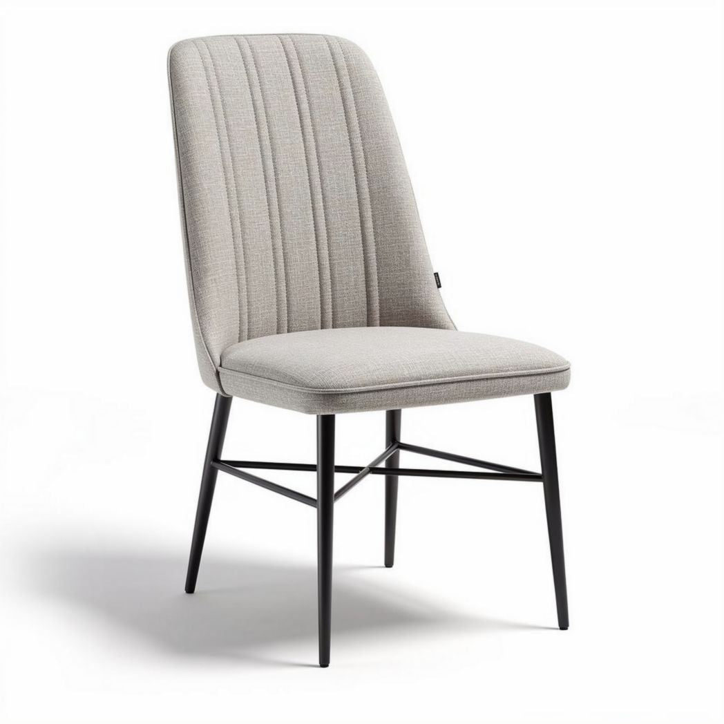 Fabric dining chair with vertical stitching and metal legs in gray 45 x 50 x 90cm