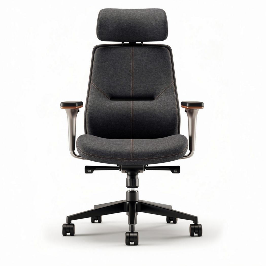 Ergonomic office chair with adjustable lumbar support in grey fabric