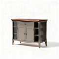 Gray wooden sideboard with natural wood top and open shelves 80 x 40 x 75cm