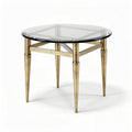 Round glass top side table with brass legs and intricate design 75 x 75 x 75cm