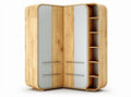 Corner wardrobe with mirrored doors and wooden shelves 150 x 80 x 200cm