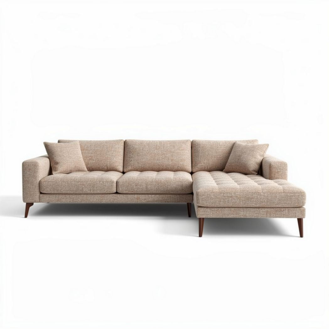 Modern fabric sectional sofa with chaise lounge in beige 250 x 90 x 80cm
