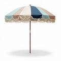 Striped outdoor patio umbrella with fringe design and wooden pole 200 x 200 x 240cm