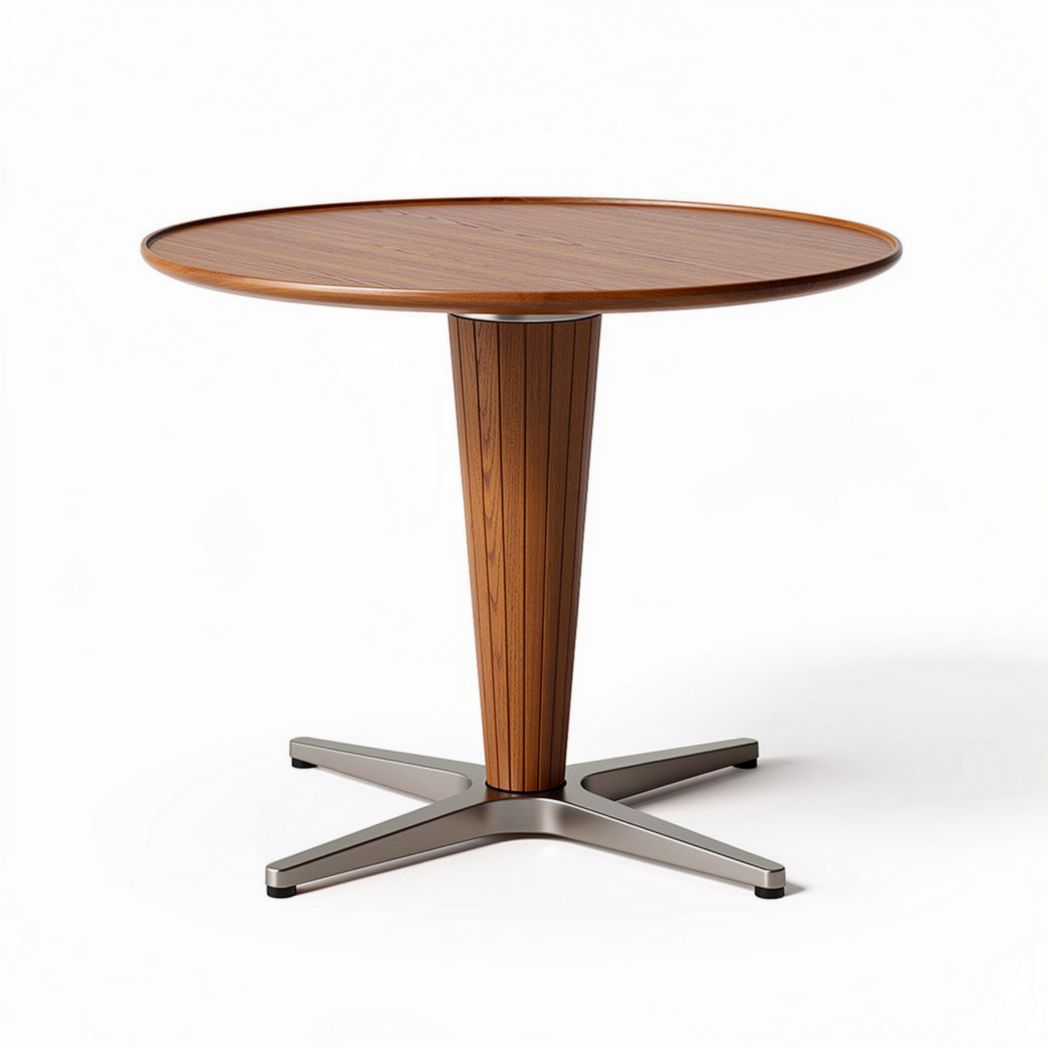 Wooden round table with metal base 90 x 90 x 75cm suitable for dining and workspace